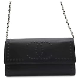 Chanel-Chanel Black Leather Chain Wallet-Black