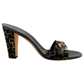 Gucci-Sandales à glissière en toile noire Gucci avec bit en bambou-Noir