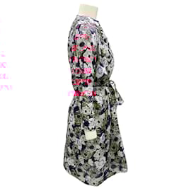 Autre Marque-Chufy Pink / Navy Floral Printed Belted Silk Mini Dress-Pink