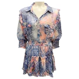 Autre Marque-Misa Los Angeles Blue Multi Printed Chiffon Mini Dress-Blue