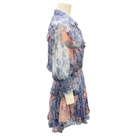 Autre Marque-Misa Los Angeles Blue Multi Printed Chiffon Mini Dress-Blue