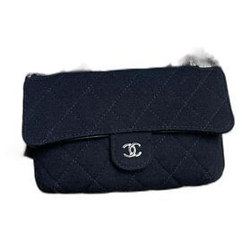Bolsa Chanel preta de algodão Preto