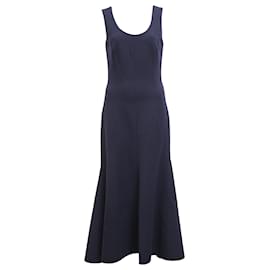 Stella Mc Cartney-Stella McCartney Flared Midi Dress in Navy Blue Viscose-Blue,Navy blue