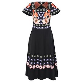 Robe brodée florale Temperley London en coton noir Noir