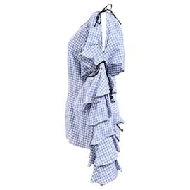 Autre Marque-Caroline Constas Amelie Gingham Ruffle Sleeve Top in Light Blue Cotton-Blue,Light blue