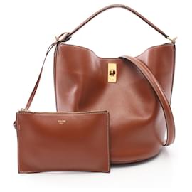 Céline-Celine Leather Bucket 16 Handbag 195573CR-Brown