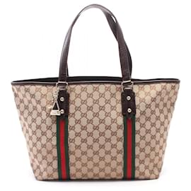 Gucci-Gucci GG Canvas Sherry Line Tote Bag Canvas×Leather 139260-Brown,Beige