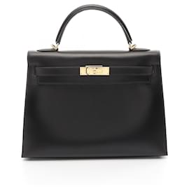 Hermès-Sac Kelly 32 2way en Box Calf Hermes Noir Stamp F (2002)-Noir
