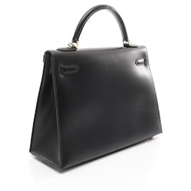 Hermès-Hermes Box Calf Kelly 32 2way Bag Black Stamp F (2002)-Black
