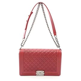 Chanel-Chanel Caviar Skin Boy Chanel Chevron Shoulder Bag A92193-Red