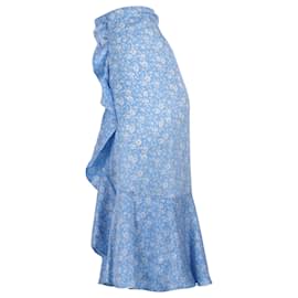 Ganni-Ganni Floral Frill Skirt in Light Blue Silk-Blue,Light blue