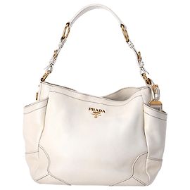 Prada Vitello Daino Side Pocket Hobo Bag in White Leather White Cream