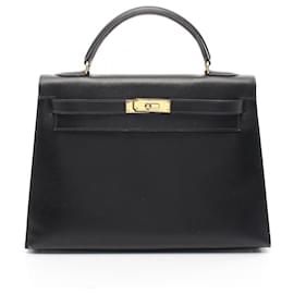 Hermès-Sac Kelly 2way en Box Calf Hermes 32 Stamp U (1991)-Noir