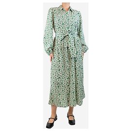 Weekend Max Mara Robe midi en soie imprimée florale verte et blanche - taille UK 12 Vert