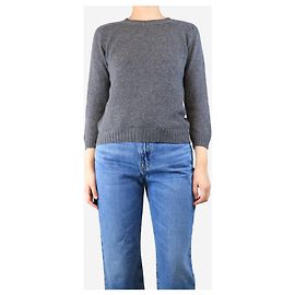 Prada Dunkelgrauer Kaschmir-Pullover mit Ellbogenpatches - Größe UK 8 Grau