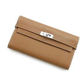 Hermès-Portefeuille Long Hermes Kelly Or Epson Tampon B-Doré