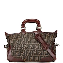 Fendi-Fendi Zucca Handbag Shoulder Bag-Brown,Khaki