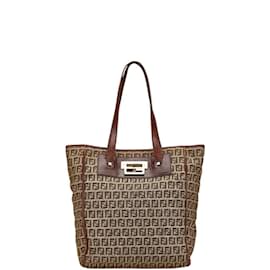 Fendi-Fendi Zucchino Tote Bag-Brown,Beige