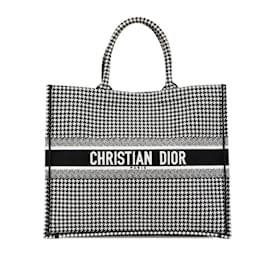 Christian Dior-Christian Dior Houndstooth Embroidered Book Tote-Black,White