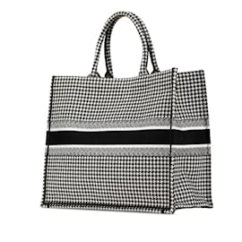 Christian Dior-Christian Dior Houndstooth Embroidered Book Tote-Black,White
