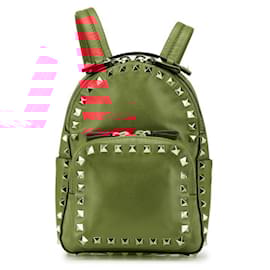 Valentino-Valentino Rockstud Backpack in Red Leather-Red