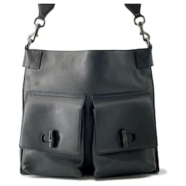 Gucci-Gucci Men's Black Bamboo Leather Shoulder Bag-Black