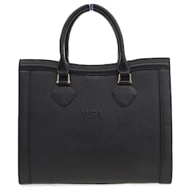 Yves Saint Laurent-Yves Saint Laurent Black Grained Leather Handbag Tote-Black