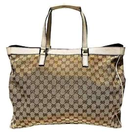 Gucci-Gucci GG Canvas Tote Bag-Brown,White