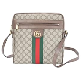 Gucci-Gucci GG Supreme Ophidia Leather Shoulder Bag-Brown