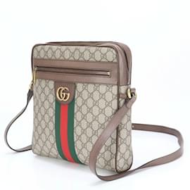 Gucci-Gucci GG Supreme Ophidia Leather Shoulder Bag-Brown