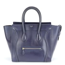 Céline-Celine Luggage Mini Shopper Leather Shoulder Bag-Navy blue