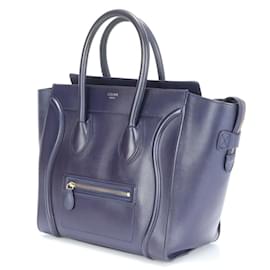 Céline-Celine Luggage Mini Shopper Leather Shoulder Bag-Navy blue