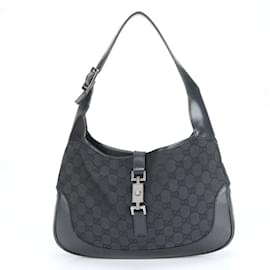 Gucci-Gucci GG Canvas Jackie 001 Leather Shoulder Bag-Black