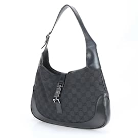 Gucci-Gucci GG Canvas Jackie 001 Leather Shoulder Bag-Black