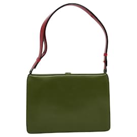Céline-CELINE Shoulder Bag Leather Red Gold Auth KD268-Red,Golden
