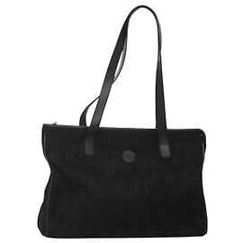 FENDI Zucca Canvas Tote Bag Gold Black Auth MX167 Black Golden