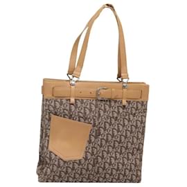 Christian Dior-Christian Dior Trotter Canvas Tote Bag Beige Silver Auth bs24224-Silvery,Beige