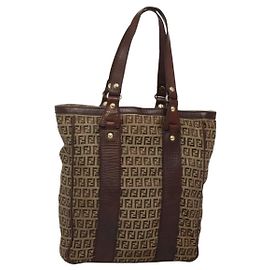 FENDI Zucchino Canvas Tote Bag Beige Gold Auth bs24207 Beige Golden
