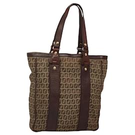 Fendi-FENDI Zucchino Canvas Tote Bag Beige Gold Auth bs24207-Beige,Golden