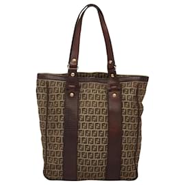 Fendi-FENDI Zucchino Canvas Tote Bag Beige Gold Auth bs24207-Beige,Golden