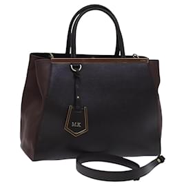 Fendi-FENDI Toulouse Tote Bag Leather 2way Brown Gold Auth bs24036-Brown,Golden