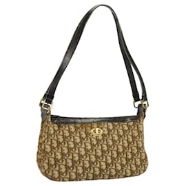 Christian Dior-Christian Dior Trotter Canvas Shoulder Bag Brown Gold Auth BD1497-Brown,Golden