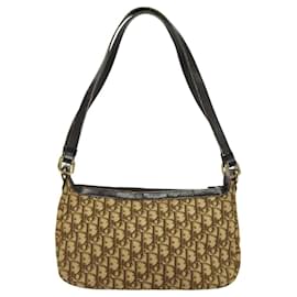 Christian Dior-Christian Dior Trotter Canvas Shoulder Bag Brown Gold Auth BD1497-Brown,Golden