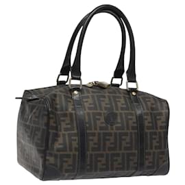Fendi-FENDI Zucca Canvas Hand Bag PVC Black Brown Auth MY410-Brown,Black