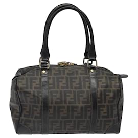 Fendi-FENDI Zucca Canvas Hand Bag PVC Black Brown Auth MY410-Brown,Black