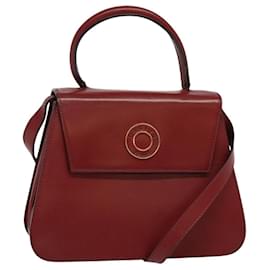 Céline-CELINE Hand Bag Leather 2way Red Gold Auth MX098-Red,Golden