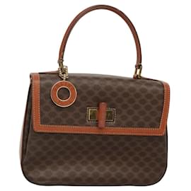 Céline-CELINE Macadam Canvas Hand Bag PVC Leather Brown Gold Auth BD1780-Brown,Golden
