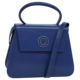 Céline-CELINE Hand Bag Leather 2way Blue Gold Auth MX222-Blue,Golden