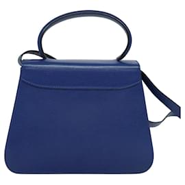 Céline-CELINE Hand Bag Leather 2way Blue Gold Auth MX222-Blue,Golden