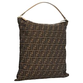 Fendi-Sac à épaule en toile Zucca FENDI noir marron Auth MX072-Marron,Noir
